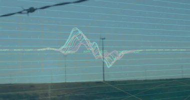 Canlandırılmış düz rüzgar türbinleri çimenli ovalarda yükseliyor, dalga boyu veri şebekesi örtüsü sergiliyor. Yenilenebilir, sürdürülebilir, teknoloji, doğa, çevre dostu, gelecekçi, temiz enerji