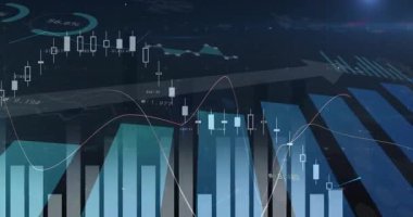 Çubuk çizelgelerini ve şamdanları gösteren mali konsol, çizgi grafikleri ve ilerleme eğrileri çiziyor. Teknoloji, analitik, veri görselleştirme, ilerleme, arayüz, yenilik, finans