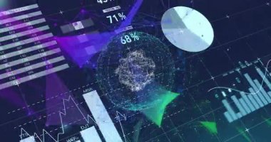 Veri panelinde, pasta grafikleri ve veri görselleriyle 3 boyutlu kablo çerçevesi görselleştiriliyor. Fütüristik, görselleştirme, teknoloji, analitik, dijital, arayüz, ağ