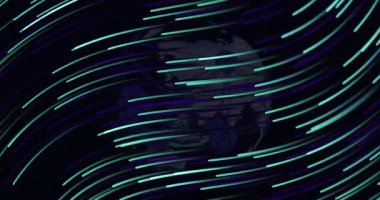 Neon ağ düğümleri ve çizgileriyle siyah boşlukta dönen yarı şeffaf bir dünya. Gelecek, teknoloji, dijital, ağ, siber, soyut, bağlantı