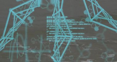 Turkuaz kafes ağı dijital arayüzde parlıyor, kimyasal diyagramlar ve sinüs dalgaları gösteriyor. Futuristik, teknoloji, yenilik, dijital sanat, veri görselleştirme, soyut, bilimsel