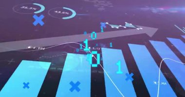 Renkli sayısal veri kümesi ikili kaplamalı LED piksel ızgarasında merkezde gösteriliyor. Dijital ekran, veri görselleştirme, fütüristik, teknoloji, elektronik, finansal analiz, modern