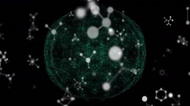 3 boyutlu uzayda parlayan merkezi küresel ağ, yüzen moleküler düğümleri ve ağ çizgilerini gösteriyor. Teknoloji, dijital sanat, fütüristik, soyut, ağ, görselleştirme, kablo çerçevesi