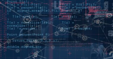 Hacker üzerinden dijital arayüz ve bağlantı ağının resmi. küresel bağlantılar, veri işleme ve dijital arayüz konsepti dijital olarak oluşturulmuş resim.