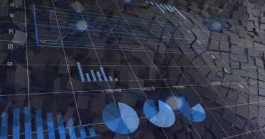 Kareler üzerinde veri işleme resmi. küresel iş ve dijital arayüz kavramı dijital olarak oluşturulmuş görüntü.