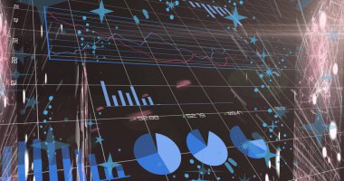 Siyah arkaplan üzerinde veri işleme resmi. Küresel teknoloji, bilgisayar ve dijital arayüz kavramı dijital olarak oluşturulmuş görüntü.