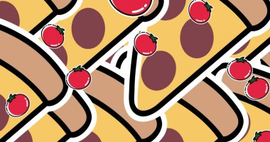 Gri arkaplanda domates ve pizza ikonu resmi. kutlama ve dijital arayüz konsepti dijital olarak oluşturulmuş görüntü.