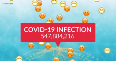 Emoji simgeleri ve mavi arkaplanda 19 metin. Sosyal medya ve dijital arayüz kavramı dijital olarak oluşturuldu.