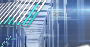 Statistical data processing against computer server room. computer interface and business data storage technology concept