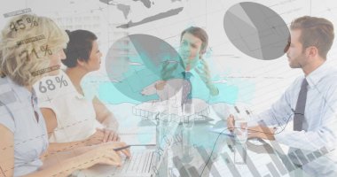 Çeşitli iş adamları üzerinde istatistik ve veri işleme görüntüsü. küresel iş, bağlantılar ve veri işleme kavramı dijital olarak oluşturulmuş görüntü.