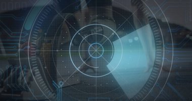 Engelli beyaz sporcunun veri işleme görüntüsü. küresel spor ve dijital arayüz kavramı dijital olarak oluşturulmuş görüntü.