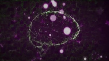 Fraktal parlayan daire, yüzen mor ışık küreleriyle karanlık ızgaralarda oluşturuluyor ve döndürülüyor. Soyut, dijital sanat, aydınlık, fütüristik, geometrik, canlı, teknolojik