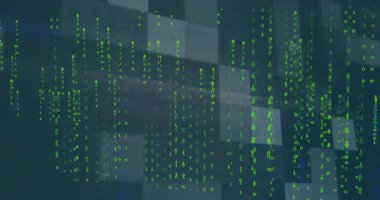 Sanal ekranda canlandırılan ikili kod yayınları neon paneller ve arıza etkilerini gösteriyor. Fütürist, siber punk, teknoloji, dijital, soyut, neon, görselleştirme