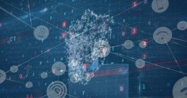 Mavi arka planda güvenlik kalkanıyla dijital arayüz görüntüsü. küresel bağlantılar, veri işleme ve dijital arayüz konsepti dijital olarak oluşturulmuş resim.