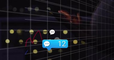 Açık mavi bildirim baloncuğu, koyu mavi çizginin üzerinde 38 tane süzüldüğünü gösteriyor. Teknoloji, analitik, yenilik, veri görselleştirme, arayüz, dijital, fütürist