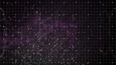 Beyaz ızgara çizgileri ve artı işaretlerle kaplı kozmik nebula ve yıldız alanı. Astronomi, veri görselleştirme, dijital sanat, fütüristik, bilimsel, soyut, uzay keşfi