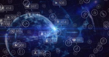 Dünya çapında sosyal medya simgeleri ve numaralar. küresel sosyal medya, iletişim ve dijital arayüz kavramı dijital olarak oluşturulmuş görüntü.