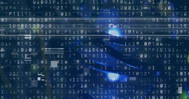 Sunucu odasında parazit ve ikili kodlama görüntüsü. küresel teknoloji, veri işleme ve dijital arayüz kavramı dijital olarak oluşturulmuş görüntü.