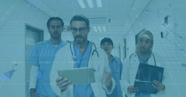 Çeşitli doktorların veri işleme görüntüsü. küresel tıp, sağlık ve veri işleme kavramı dijital olarak oluşturulmuş görüntü.