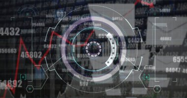 Siyah arkaplanda veri işleme resmi. küresel iş, finans, bağlantılar ve dijital arayüz konsepti dijital olarak oluşturulmuş görüntü.