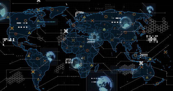 Изображение области сканирования, обработки данных и маркеров на карте мира. глобальные соединения и концепция обработки данных в цифровом виде.