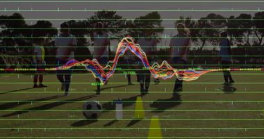 Sahadaki sarı konilerde top süren bayan futbolcular analitik şebekeyi gösteriyor. Sporcular, antrenman, fitness, ilerleme, açık hava, stratejik, performans