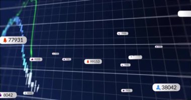 3D rengarenk trend çizgileri ve bildirim baloncukları olan şamdan grafiği gösteren ticari UI görüntüleme. Finansal, teknoloji, sanal, panel, analitik, izleme, dijital