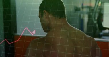 Erkek denek içeride yatar, kırmızı grafik ve ızgara sağlık verilerini gösteriyor. İnsan figürü, analitik, veri görselleştirme, minimalist, sağlık izleme, dijital arayüz, modern tasarım