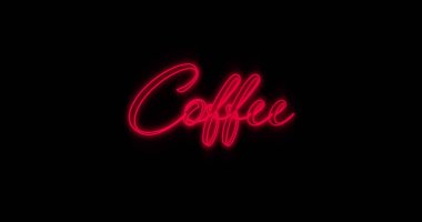 Siyah arkaplanda yanıp sönen kırmızı neon kahve resmi. retro renk ve iletişim konsepti dijital olarak oluşturulmuş görüntü.