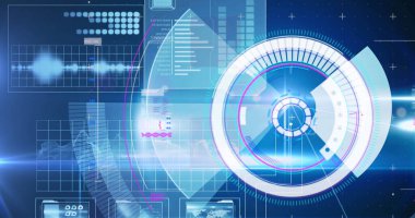 Dijital ekranda çeşitli veri işleme resimleri. veri işleme, teknoloji ve dijital arayüz kavramı dijital olarak oluşturulmuş görüntü.