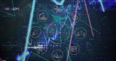 Mavi arkaplan üzerinde dijital arayüz ve bağlantı ağının resmi. küresel bağlantılar, veri işleme ve dijital arayüz konsepti dijital olarak oluşturulmuş resim.