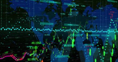 Siyah arkaplan üzerinden finansal veri işleme resmi. küresel iş, finans ve dijital arayüz kavramı dijital olarak oluşturulmuş görüntü.