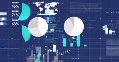 Donanma arkaplanındaki grafiklerin ve verilerin resmi. küresel ekonomi, finans, veri işleme ve teknoloji konsepti dijital olarak oluşturulmuş görüntü.