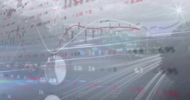 Mali veriler bulanık gece karayolu ile birleşerek çizgi çizelgeleri ve mumları gösteriyor. Teknoloji, analitik, trafik, hareket, veri, kentsel ulaşım