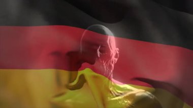 Alman bayrağı çerçevede dalgalanıyor, dalgalanan siyah kırmızı altın kumaş, animasyon 3D. Vatanseverlik, milliyetçilik, hareketlilik, kumaş, tekstil, sembolizm, vatanseverlik