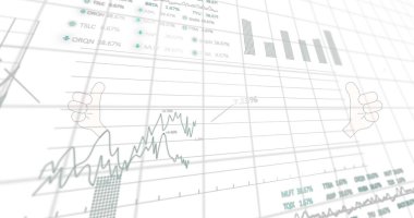 Beyaz arka planda finansal veri işleme resmi. küresel finansman, bilgisayar ve dijital arayüz kavramı dijital olarak oluşturulmuş görüntü.