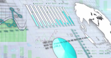 Beyaz arkaplanda veri işleme resmi. Küresel teknoloji, bilgisayar ve dijital arayüz kavramı dijital olarak oluşturulmuş görüntü.