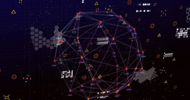 O işaretleyicilerin ve veri işleme cihazlarının görüntüsü. küresel bağlantılar, dijital arayüz ve dijital olarak oluşturulan veri işleme konsepti. ,