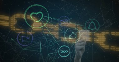 Veri işleme ve ortam simgelerinin resmi. küresel iş ve dijital arayüz kavramı dijital olarak oluşturulmuş görüntü.