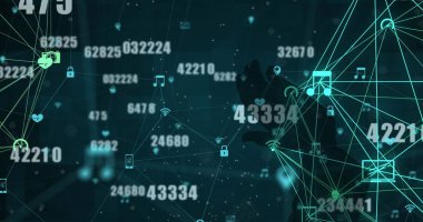 Elinde veri işleme resmi var. küresel iş ve dijital arayüz kavramı dijital olarak oluşturulmuş görüntü.