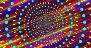 Merkezi spiral desen neon köşegen çizgisi içinde dönüyor. Cyan noktaları ve sarı çizgileri gösteriyor. Soyut, dijital sanat, fütüristik, enerjik, hareketli, geometrik, siber