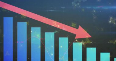 Soyut veri görselleştirmesi, alçalan mavi çizgileri, kırmızı çizgileri ve kırmızı okuyla gösteriyor. Analizler, teknoloji, dijital, fütüristik, yenilik, grafik, hareket