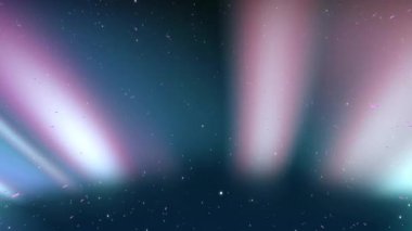 Yıldızlı gece gökyüzünde parlayan Aurora ışık demetleri, pembe mor yeşil renkleri 3 boyutlu olarak gösteriyor. Göksel, kozmik, mistik, canlı, ışıltılı, ruhani, manzaralı