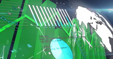 Siyah arkaplanda veri işleme resmi. Küresel teknoloji, bilgisayar ve dijital arayüz kavramı dijital olarak oluşturulmuş görüntü.