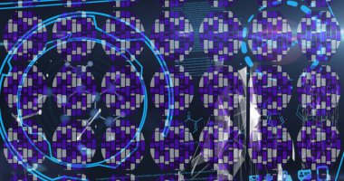 Mavi arkaplanda veri işleme ile dijital arayüz üzerinde mavi soyut dairesel şekil. tıbbi araştırma ve bilim teknolojisi kavramı