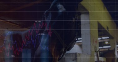 Ahırdaki atların veri işleme görüntüsü. hayvanlar ve dijital arayüz konsepti dijital olarak oluşturulmuş görüntü.