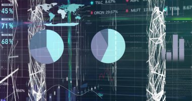 Donanma arkaplanındaki grafiklerin ve verilerin resmi. küresel ekonomi, finans, veri işleme ve teknoloji konsepti dijital olarak oluşturulmuş görüntü.