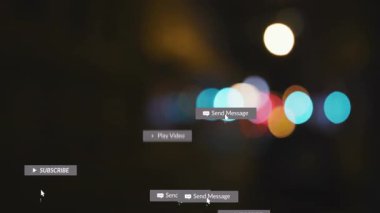 Bokeh arkaplanından geçen, abone ve sevilen rozetleri gösteren yüzen uyarı pankartları. Dijital, modern, canlı, teknoloji, arayüz, sosyal, iletişim