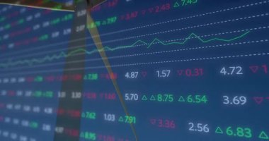 Finansal tablo dalgalanan yeşil çizgi grafiğini gösteriyor. Kırmızı ve yeşil değerler, düz tasarım. Finansal, analitik, dijital, yatırım, teknoloji, ekonomi, veri