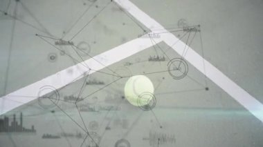 Merkezde parlayan soluk yeşil daire, düğümleri çizgilerle birleştiriyor, düz dizayndaki çizelge hedefleri. Futuristik, teknolojik, veri, dijital, soyut, arayüz, ağ